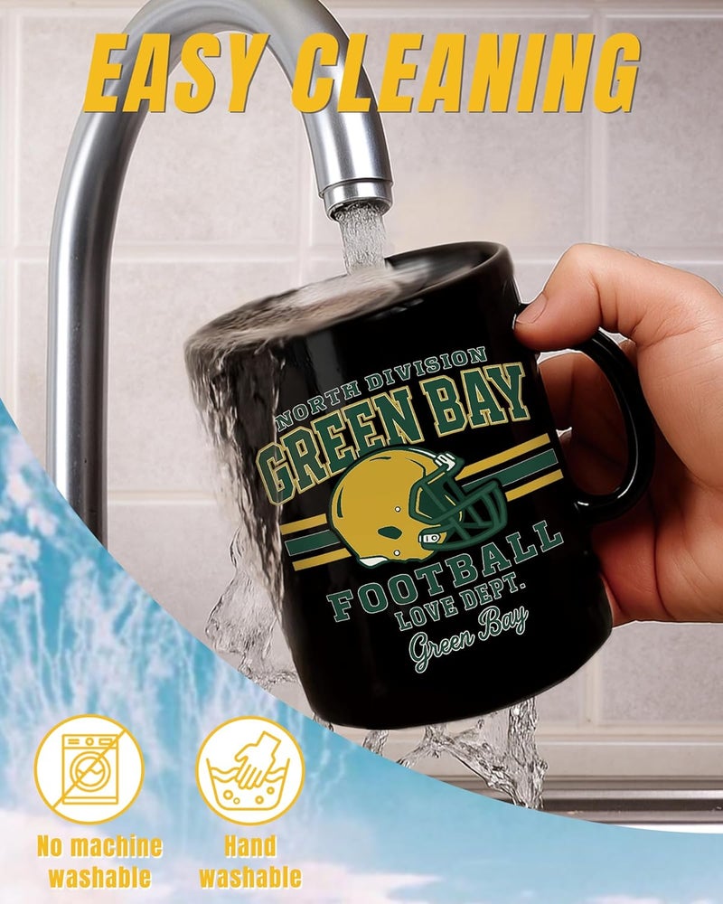 Kiraddle 2 in 1 Football Fan Ceramic Coffee Mug Cup Green Bay Themed Merch Shop Men Women Sport Stuff Gear Apparel Packer Team Decor Accessories Merchandise Dad Boyfriend Bf Birthday Christmas Cool Xmas Gift - Image 4
